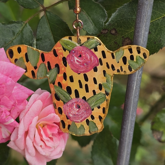 Hand-Crafted Handmade Earrings Boho Western Cow Floral Country Casual - E005 - Picture 5 of 7